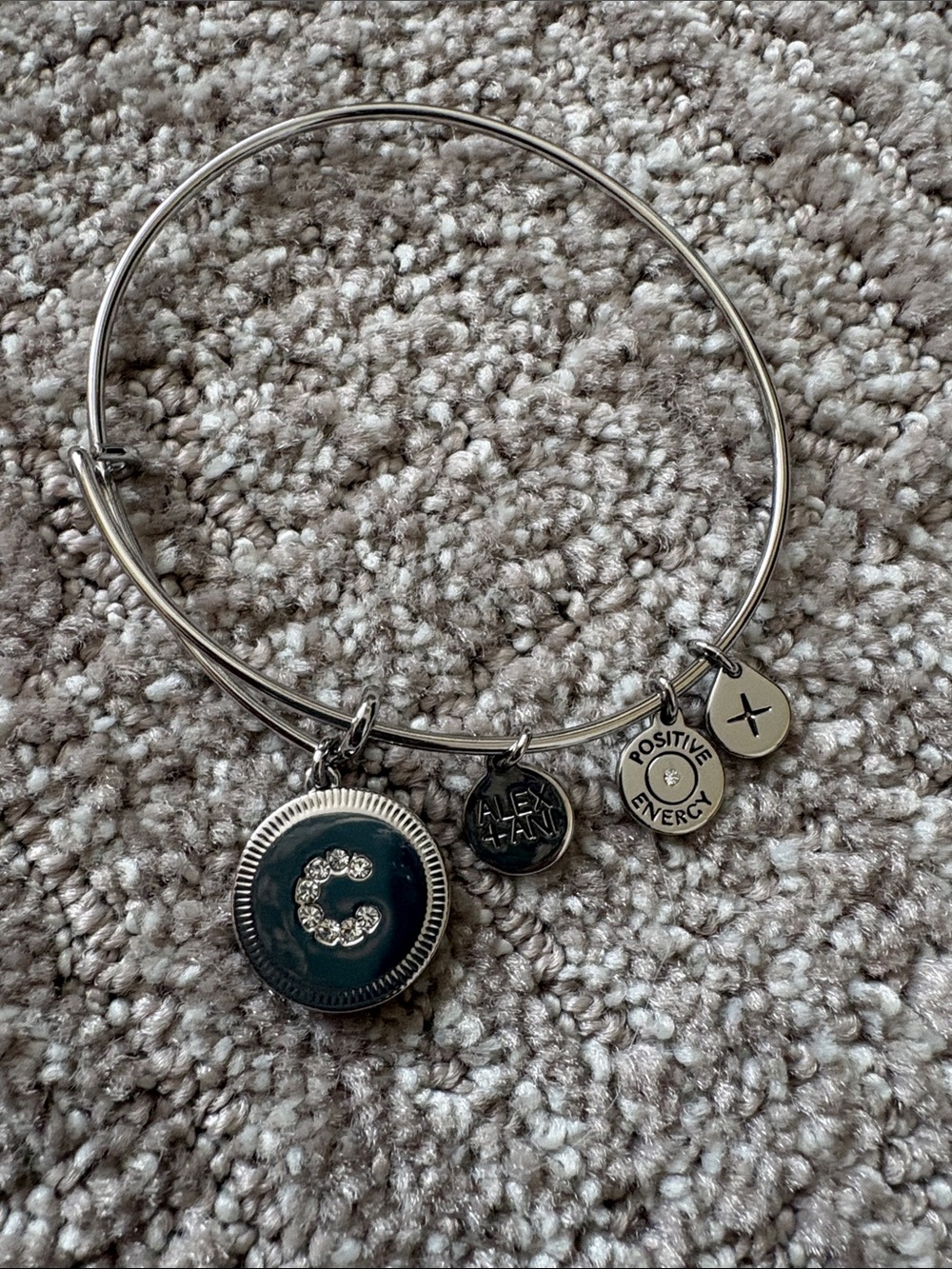Alex and Ani Silver-Tone Initial 'C' Charm Bangle with Rhinestones